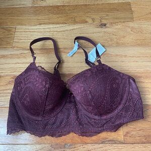 Elegant Lace Women's Bra in Burgundy balconette size 32c aerie